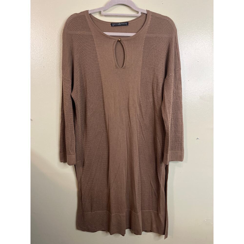 Peruvian Connection Pima Cotton Modal Beige keyhole Sweater Tunic, size medium
